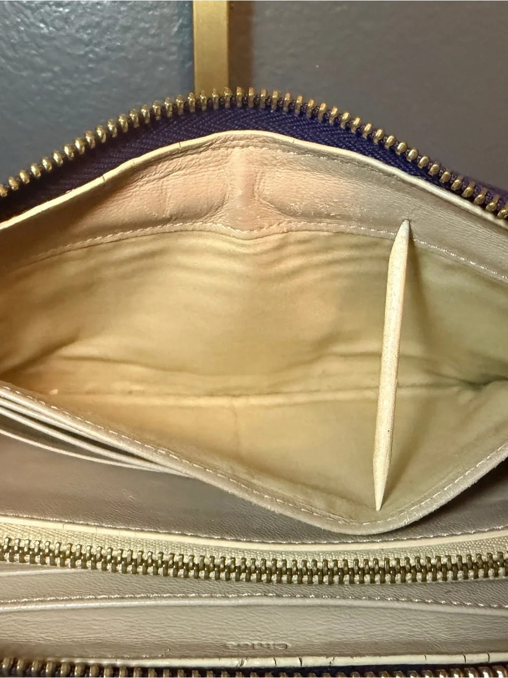 Chloe Purple Drew Leather Wallet with Gold Chain Accent